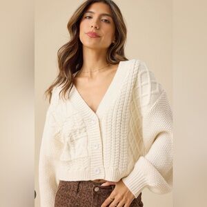 Altar'd State Cream Cable Knit Cardigan